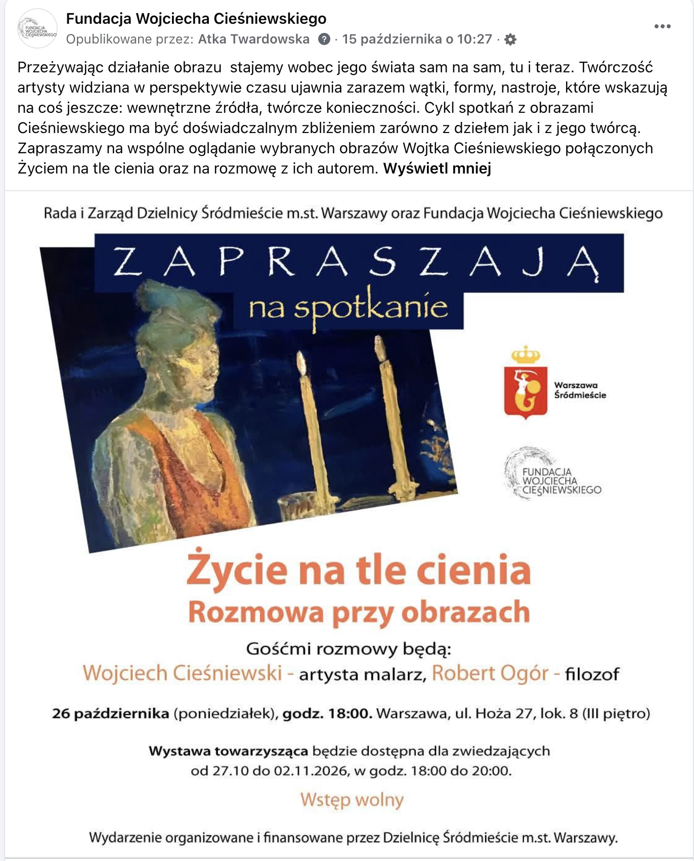 „Życie na tle cienia” — zapraszamy na rozmowę przy obrazach